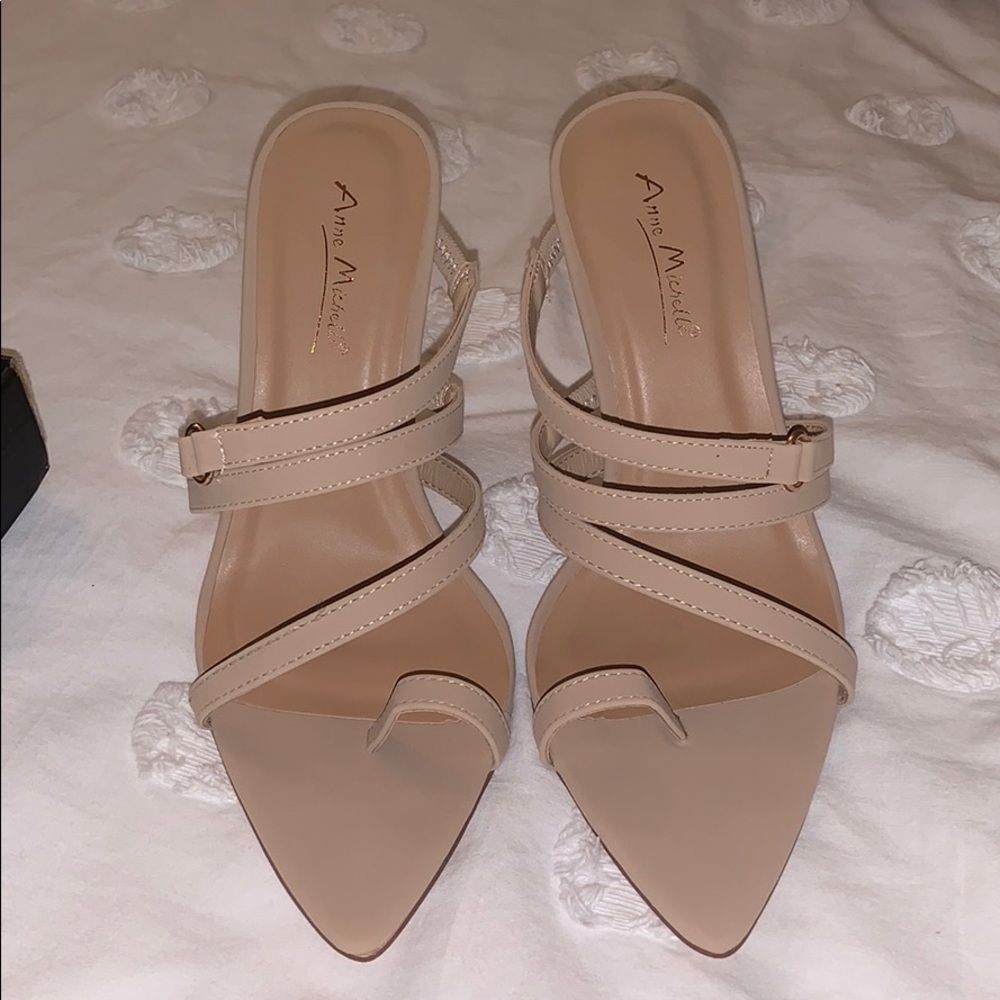 Nude open toe heels